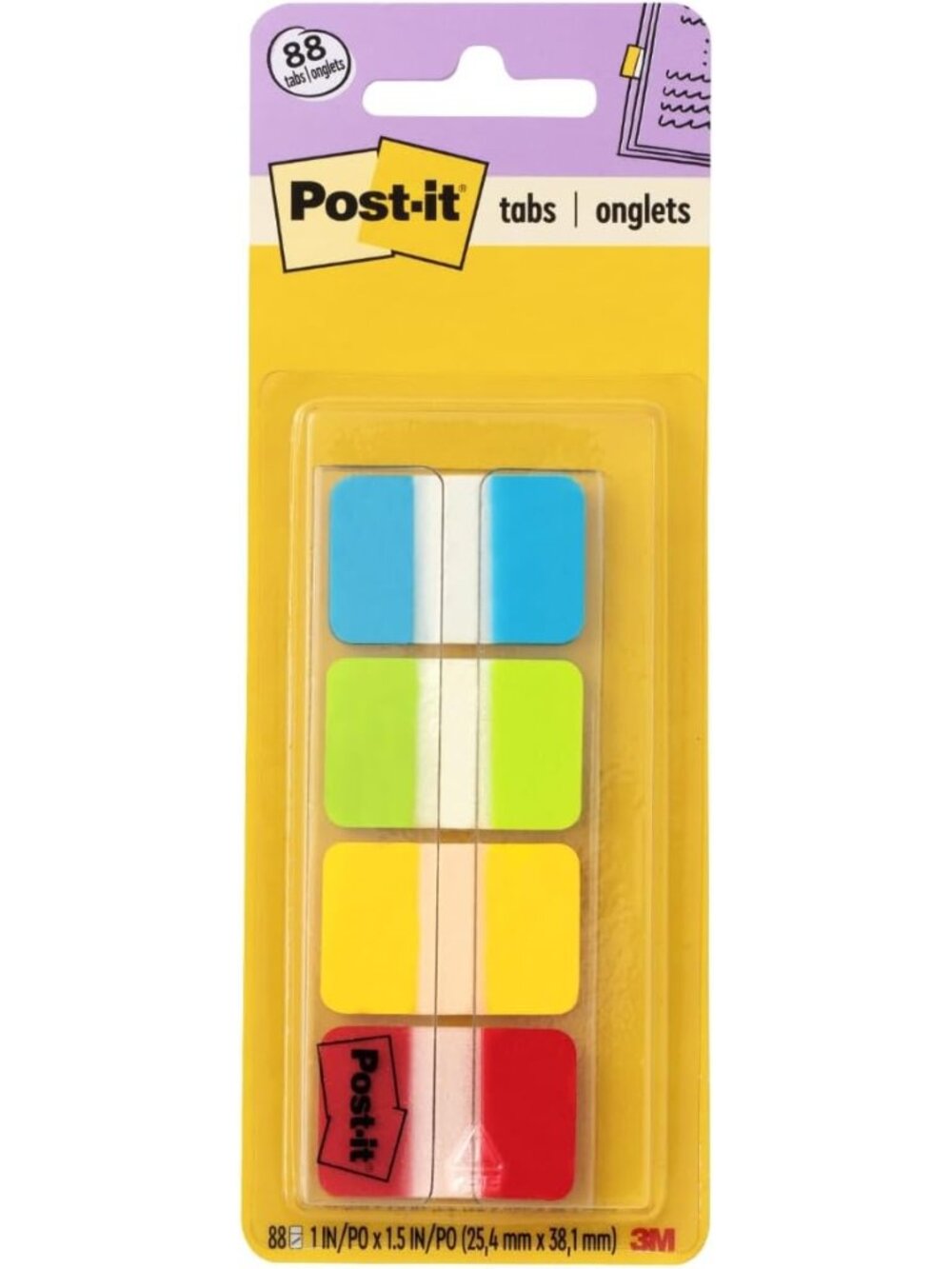 Sticky Tabs, 1 in. x 1.5 in., 4 Pads of Book Tabs in Assorted Colors for Bookmar